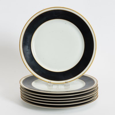 Lot 214 - Set of Eight Black Rimmed Limoges Porcelain Dinner Plates