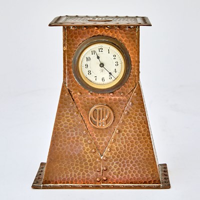 Lot 232 - Junghans Arts & Crafts Hand-Hammered Copper Mantel Clock Owned by Elizabeth Taylor