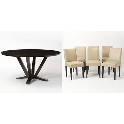 Lot 237 - Christian Liaigre for Holly Hunt Dark Stained Wood Dining Table and Six Upholstered Dining Chairs