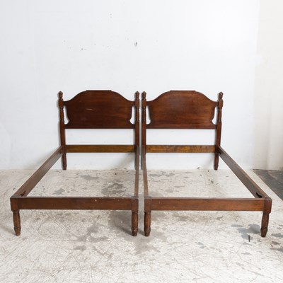 Lot 89 - Pair of Walnut Stained Twin-Size Bedsteads