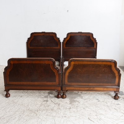 Lot 90 - Pair of Queen Anne Style Inlaid Walnut Twin-Size Bedsteads