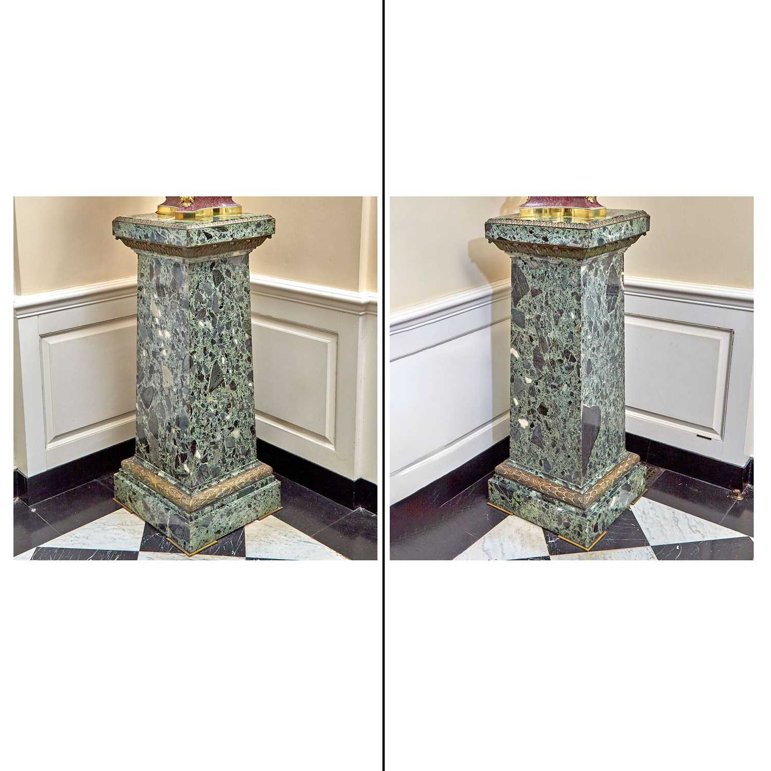 Lot 143 - Pair of Gilt-Bronze Mounted Green Marble Plinths