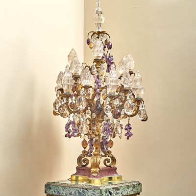 Lot 142 - Pair of Louis XV Style Ormolu, Cut Glass and Rock Crystal Candelabra