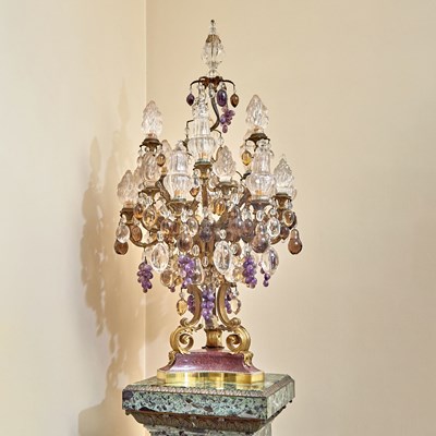 Lot 142 - Pair of Louis XV Style Ormolu, Cut Glass and Rock Crystal Candelabra