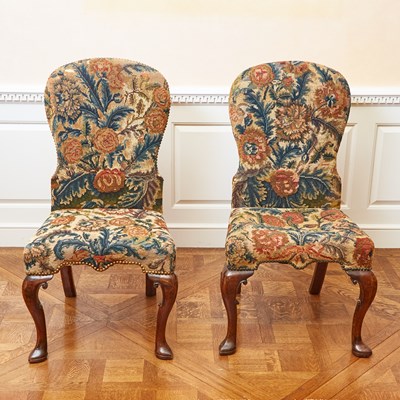 Lot 100 - Pair of George II Needlework-Upholstered Walnut Side Chairs