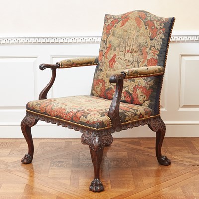 Lot 109 - George II Style Needlework-Upholstered Walnut Library Armchair