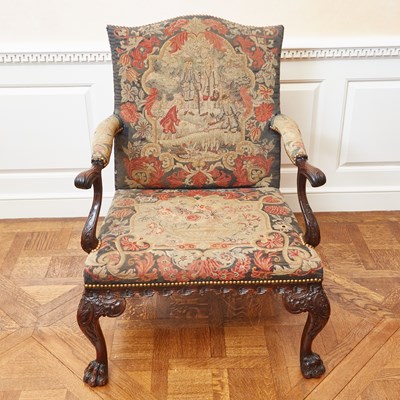 Lot 109 - George II Style Needlework-Upholstered Walnut Library Armchair