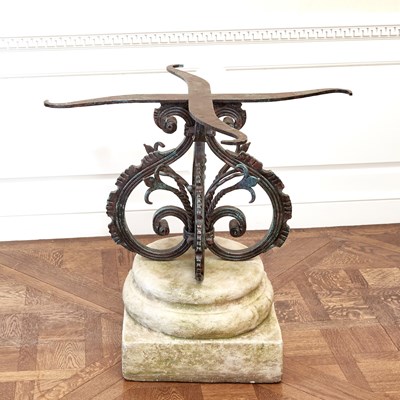 Lot 153 - Modern Wrought Iron and Cast Stone Pedestal Table