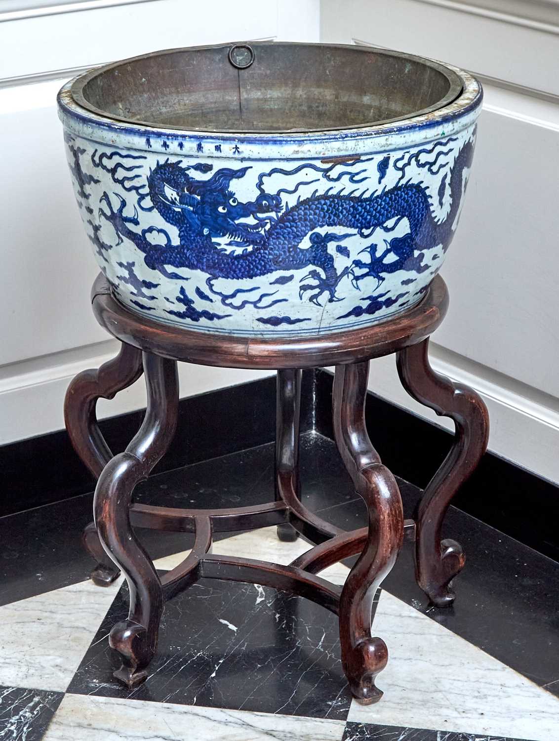 Lot 179 - A Massive Chinese Blue and White Porcelain Dragon Basin