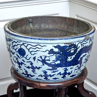 Lot 179 - A Massive Chinese Blue and White Porcelain Dragon Basin