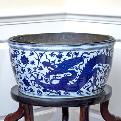 Lot 178 - A Massive Chinese Blue and White Porcelain Dragon Basin