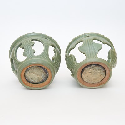 Lot 177 - Two Chinese Longquan Celadon Openwork Brazier Stands