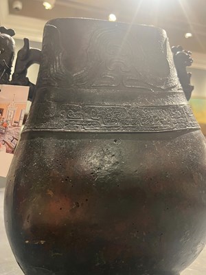 Lot 171 - A Large Chinese Archaistic Bronze Twin-Handled Hu Vase