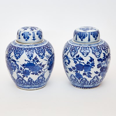 Lot 182 - Pair of Chinese Blue and White Porcelain Covered Jars