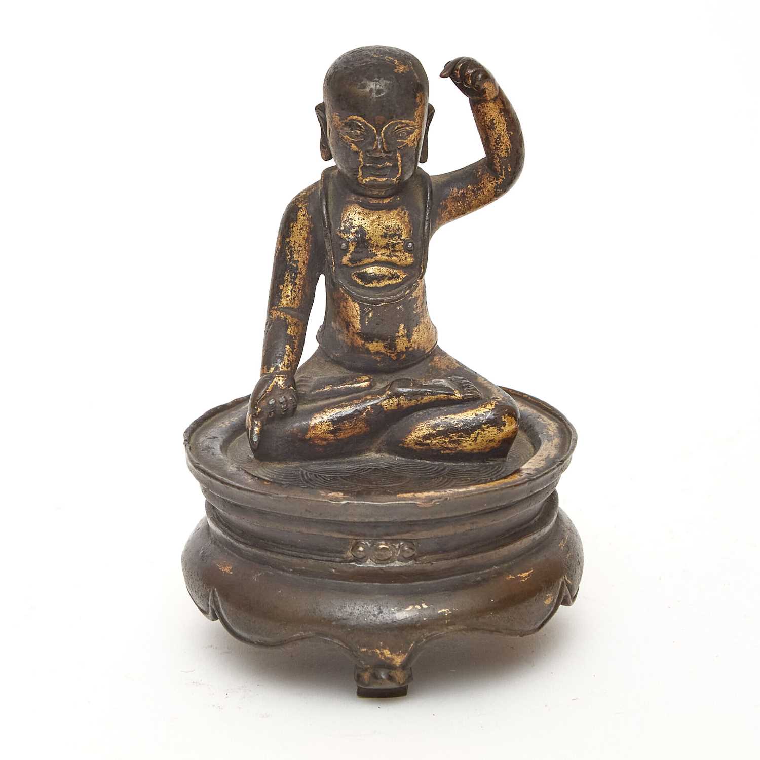 Lot 173 - A Chinese Parcel Gilt Bronze Figure of Infant Buddha on Stand