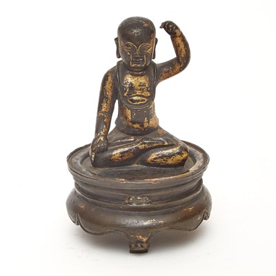 Lot 173 - A Chinese Parcel Gilt Bronze Figure of Infant Buddha on Stand