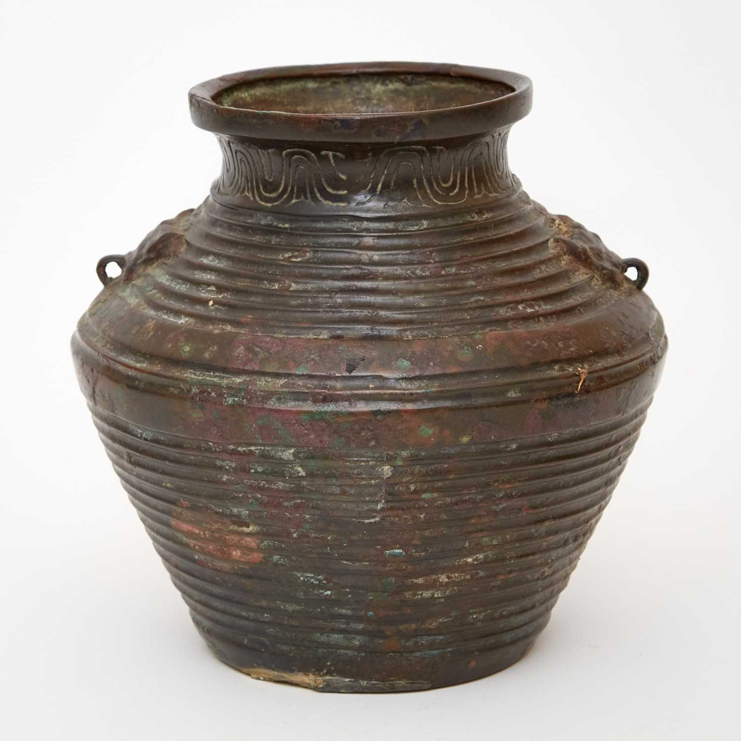 Lot 169 - An Archaistic Chinese Ribbed Bronze Twin-Handled Vase