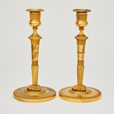 Lot 229 - Pair of Empire Gilt-Bronze Candlesticks