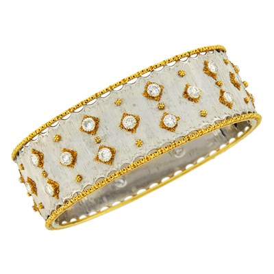 Lot 206 - Buccellati Two-Color Gold and Diamond Bangle Bracelet