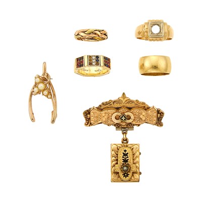 Lot 1101 - Group of Gold, Gilt-Metal and Gem-Set Jewelry