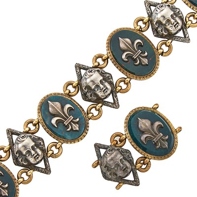 Lot 1116 - Antique Silver, Gold, and Bloodstone Bracelet, France