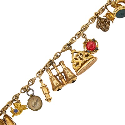 Lot 1093 - Antique Gold, Gilt-Metal and Gem-Set Charm Bracelet