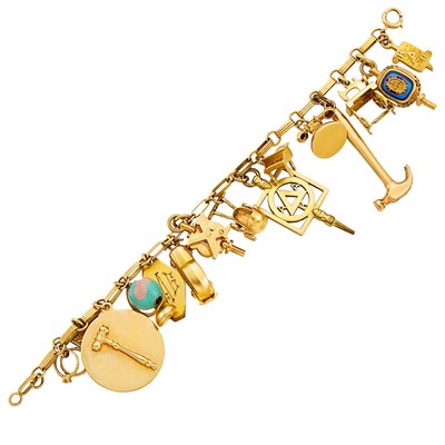 Lot 1091 - Gold and Gilt-Metal Charm Bracelet
