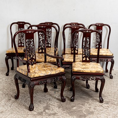 Lot 170 - Set of Eight Asian Style Upholstered Dining Chairs