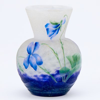 Lot 230 - Daum Art Nouveau Blown, Acid-Etched and Enameled Glass Miniature Vase