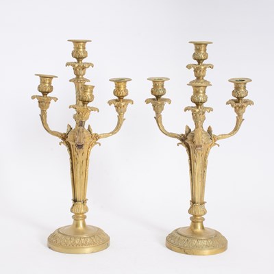 Lot 201 - Pair of Brass Four-Light Candelabras