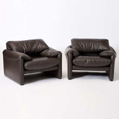 Lot 227 - Pair of Vico Magistretti for Cassina Leather Upholstered “Maralunga” Armchairs