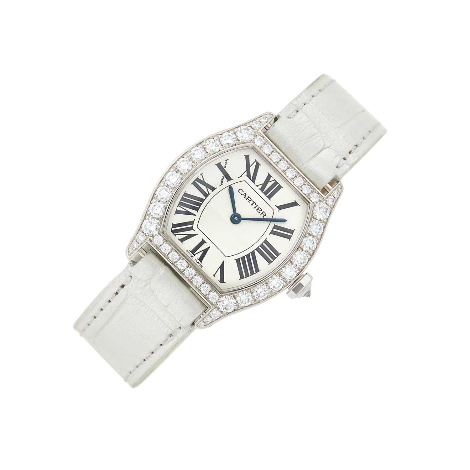 Lot 112 - Cartier White Gold and Diamond 'Tortue' Wristwatch, Ref. 2644