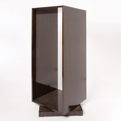 Lot 240 - Juan Montoya Lacquered Zebra Wood Rotating Open Pedestal