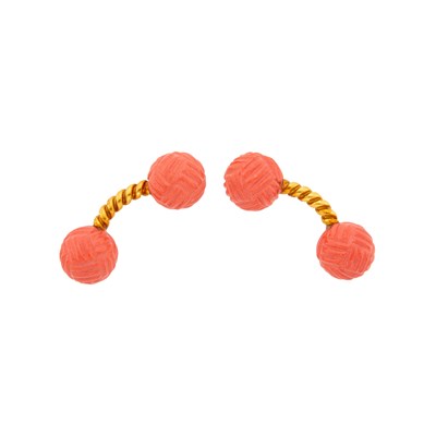 Lot 117 - Taffin Pair of Gold and Carved Coral Knot Cufflinks