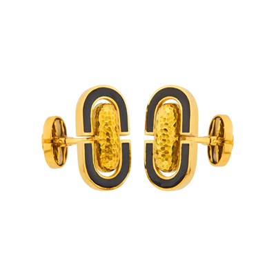 Lot 36 - David Webb Pair of Gold and Black Enamel Cufflinks