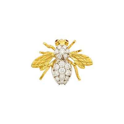 Lot 1013 - Herbert Rosenthal Two-Color Gold, Diamond and Ruby Bee Pin