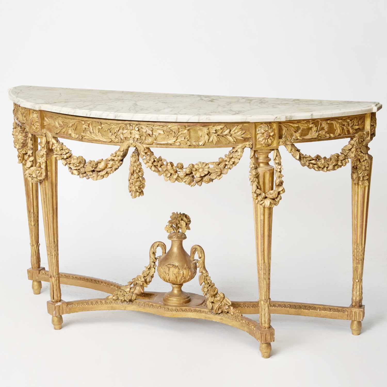 Lot 487 - Louis XVI Style Demilune Carved Giltwood Console Table