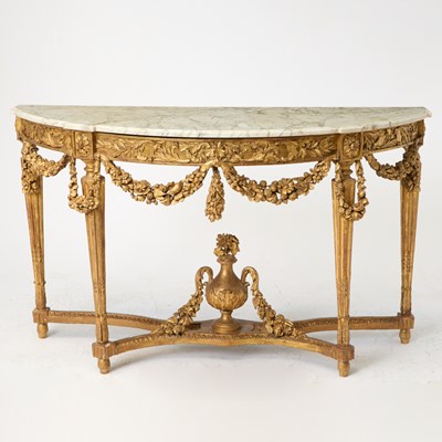 Lot 487 - Louis XVI Style Demilune Carved Giltwood Console Table