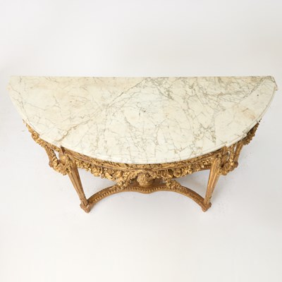 Lot 487 - Louis XVI Style Demilune Carved Giltwood Console Table