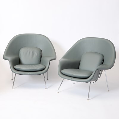 Lot 234 - Pair of Leather Upholstered Eero Saarinen for Knoll “Womb” Chairs