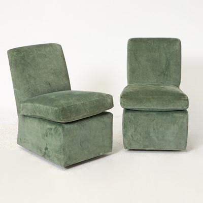 Lot 312 - Pair of Billy Baldwin Style Velvet Upholstered Slipper Chairs