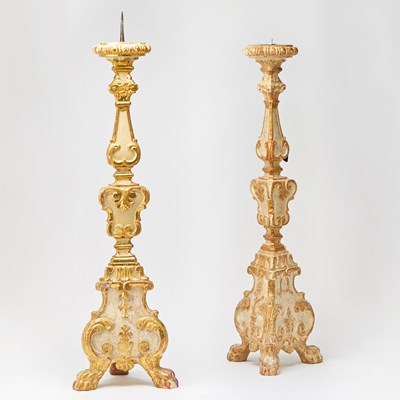 Lot 171 - Pair of Baroque Style Giltwood Pricket Sticks