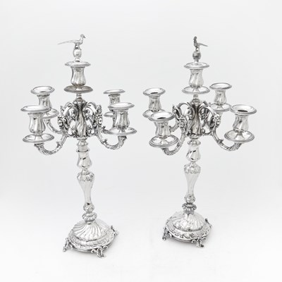 Lot 206 - Pair of Continental Silver Five-Light Candelabra