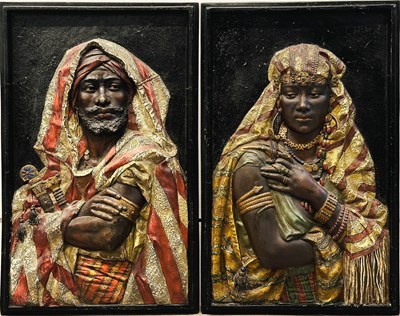 Lot 173 - Pair of Cold Painted Cast Bronze Orientalist Figural Plaques