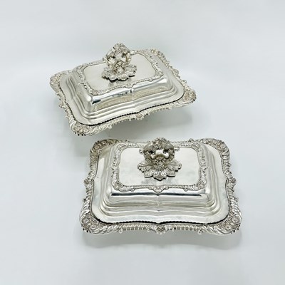 Lot Pair of Regency Sterling Silver Covered Vegetable Dishes