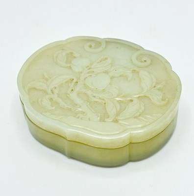 Lot 138 - Chinese White Jade Sterling Silver-Mounted Peach Box and Cover