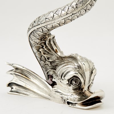 Lot 265 - Pair of Modern Fabergé Silver Plate Dolphin-Form Candlesticks