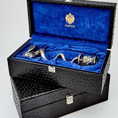 Lot 265 - Pair of Modern Fabergé Silver Plate Dolphin-Form Candlesticks