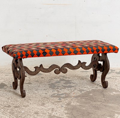 Lot 218 - Wrought Iron Needlepoint Upholstered Bench