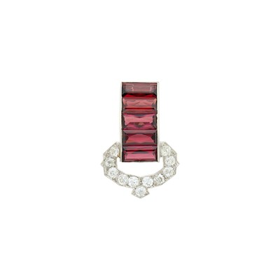 Lot 135 - Cartier Platinum, Pink Tourmaline and Diamond Clip